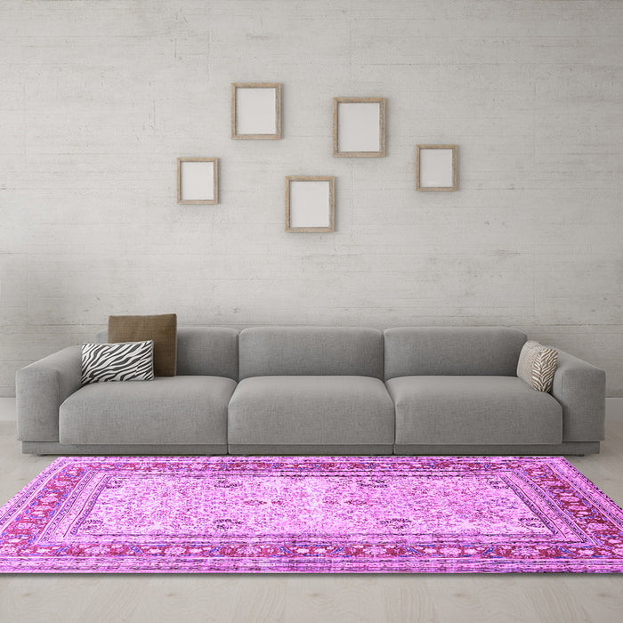 Machine Washable Persian Purple Traditional Area Rugs in a Living Room, wshtr4811pur