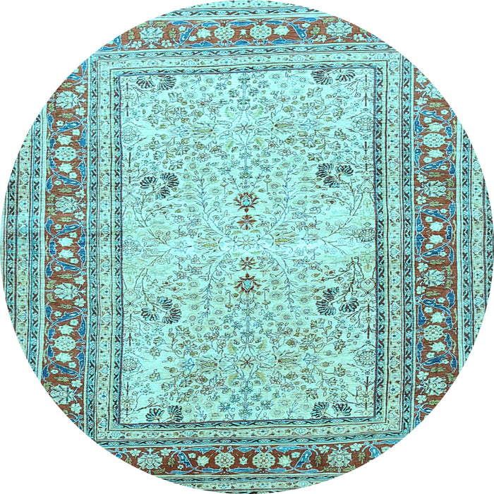 Round Machine Washable Persian Light Blue Traditional Rug, wshtr4811lblu