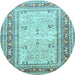 Round Machine Washable Persian Light Blue Traditional Rug, wshtr4811lblu