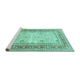Sideview of Machine Washable Persian Turquoise Traditional Area Rugs, wshtr4811turq