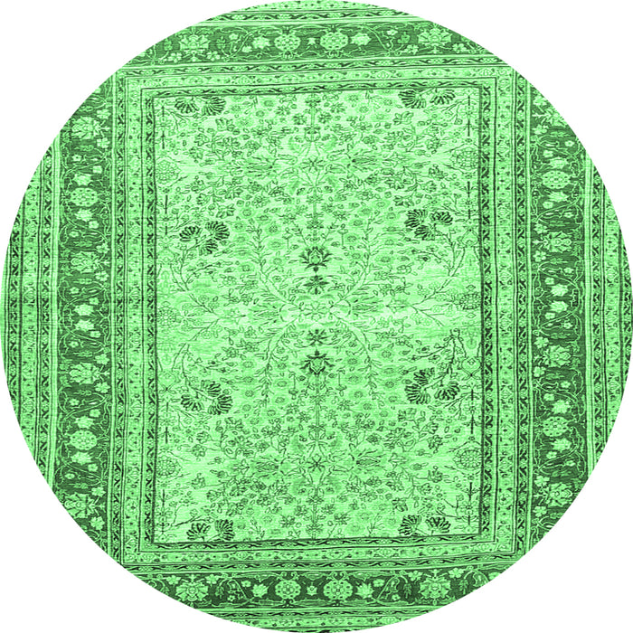 Round Machine Washable Persian Emerald Green Traditional Area Rugs, wshtr4811emgrn