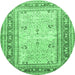 Round Machine Washable Persian Emerald Green Traditional Area Rugs, wshtr4811emgrn