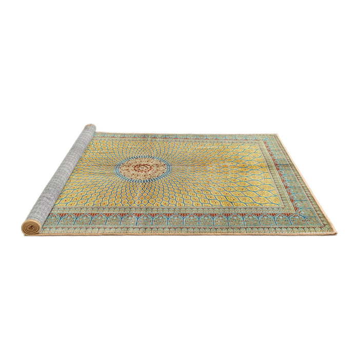 Sideview of Machine Washable Traditional Brass Green Rug, wshtr4812