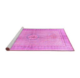 Sideview of Machine Washable Medallion Pink Traditional Rug, wshtr4812pnk