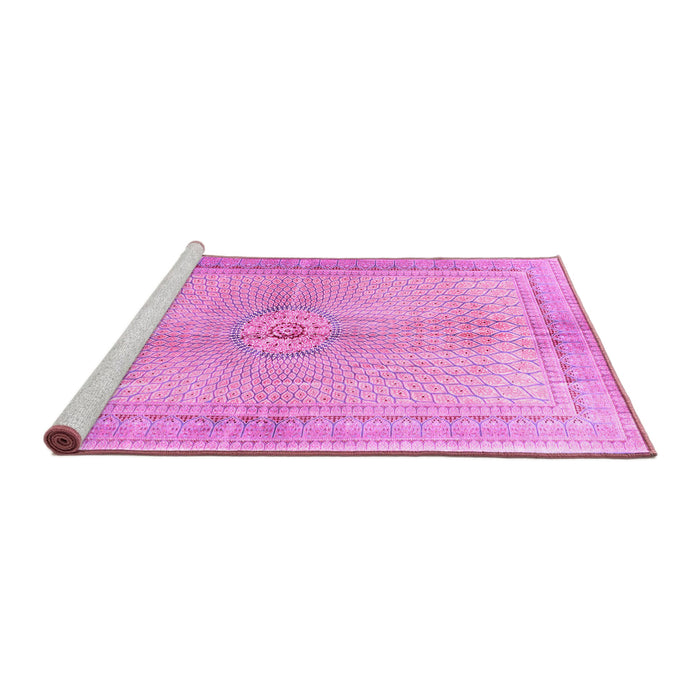 Sideview of Machine Washable Medallion Pink Traditional Rug, wshtr4812pnk