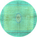 Round Machine Washable Medallion Turquoise Traditional Area Rugs, wshtr4812turq