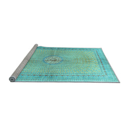 Sideview of Machine Washable Medallion Light Blue Traditional Rug, wshtr4812lblu