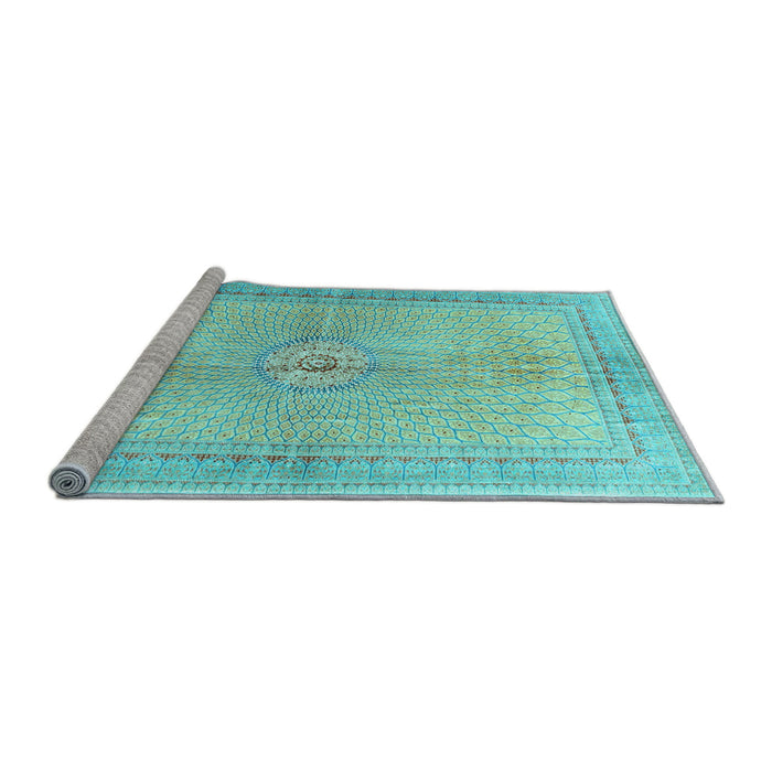 Sideview of Machine Washable Medallion Light Blue Traditional Rug, wshtr4812lblu