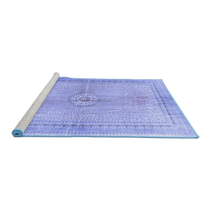 Sideview of Machine Washable Medallion Blue Traditional Rug, wshtr4812blu