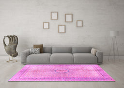 Machine Washable Medallion Pink Traditional Rug in a Living Room, wshtr4812pnk