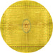 Round Machine Washable Medallion Yellow Traditional Rug, wshtr4812yw