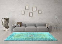 Machine Washable Medallion Light Blue Traditional Rug in a Living Room, wshtr4812lblu