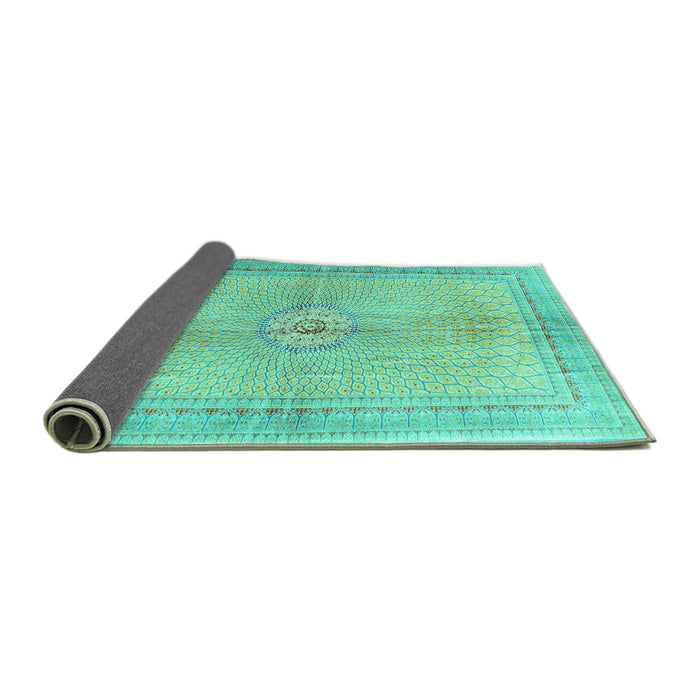 Sideview of Medallion Turquoise Traditional Rug, tr4812turq