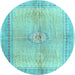 Round Medallion Light Blue Traditional Rug, tr4812lblu