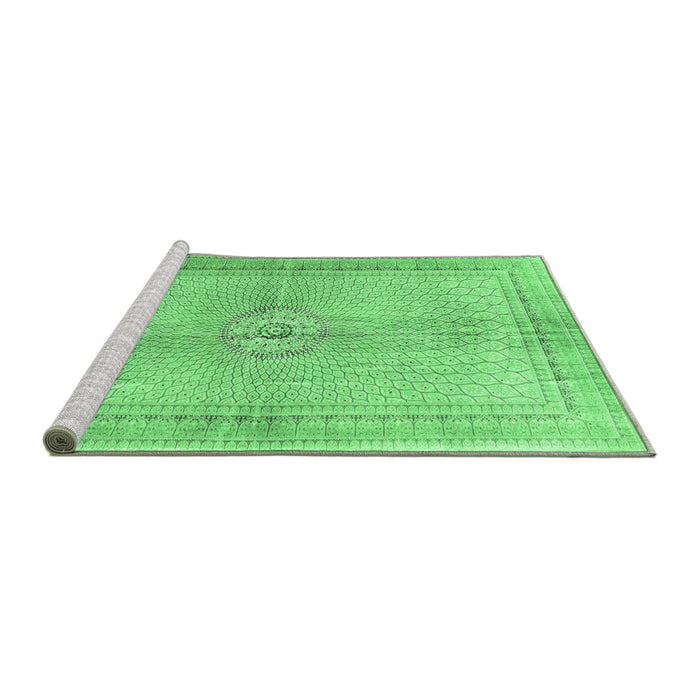 Sideview of Machine Washable Medallion Emerald Green Traditional Area Rugs, wshtr4812emgrn