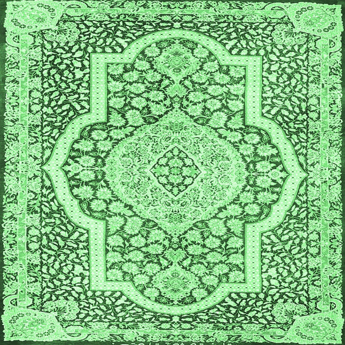 Square Machine Washable Medallion Emerald Green Traditional Area Rugs, wshtr4813emgrn