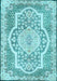 Machine Washable Medallion Light Blue Traditional Rug, wshtr4813lblu