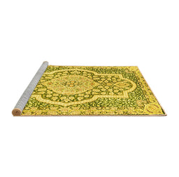Sideview of Machine Washable Medallion Yellow Traditional Rug, wshtr4813yw