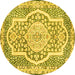 Round Machine Washable Medallion Yellow Traditional Rug, wshtr4813yw