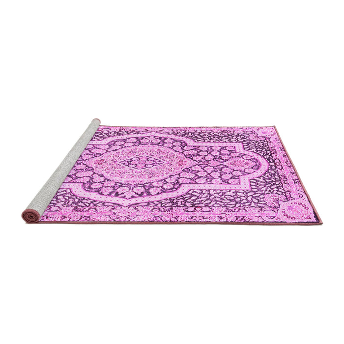Sideview of Machine Washable Medallion Pink Traditional Rug, wshtr4813pnk