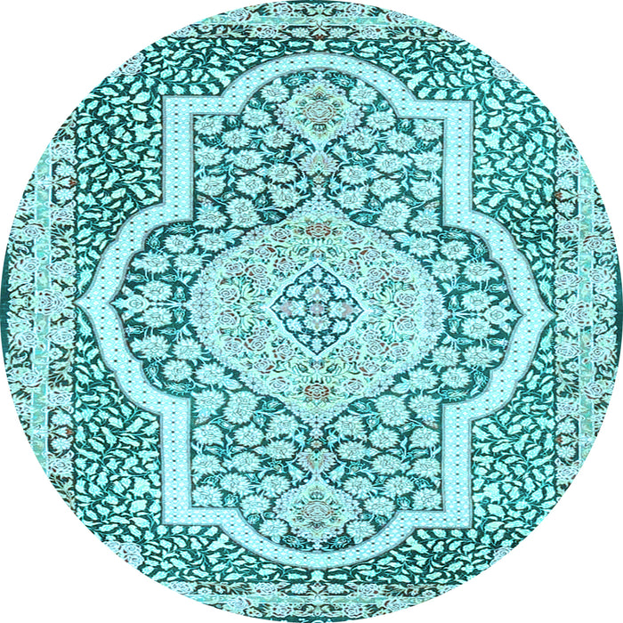 Round Machine Washable Medallion Light Blue Traditional Rug, wshtr4813lblu