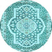 Round Machine Washable Medallion Light Blue Traditional Rug, wshtr4813lblu