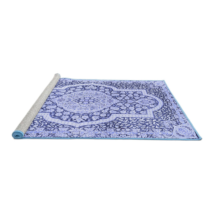Sideview of Machine Washable Medallion Blue Traditional Rug, wshtr4813blu
