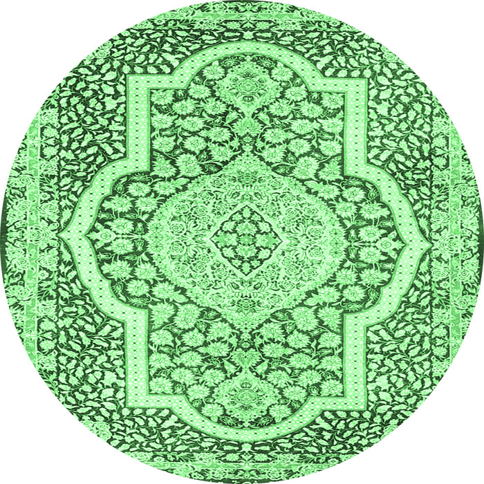 Round Machine Washable Medallion Emerald Green Traditional Area Rugs, wshtr4813emgrn