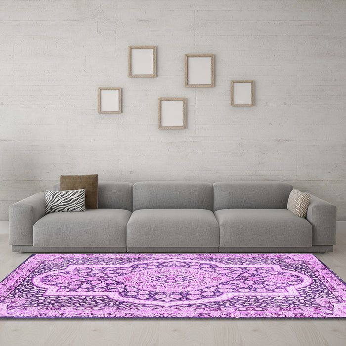 Machine Washable Medallion Purple Traditional Area Rugs in a Living Room, wshtr4813pur