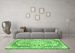 Machine Washable Medallion Green Traditional Area Rugs in a Living Room,, wshtr4813grn