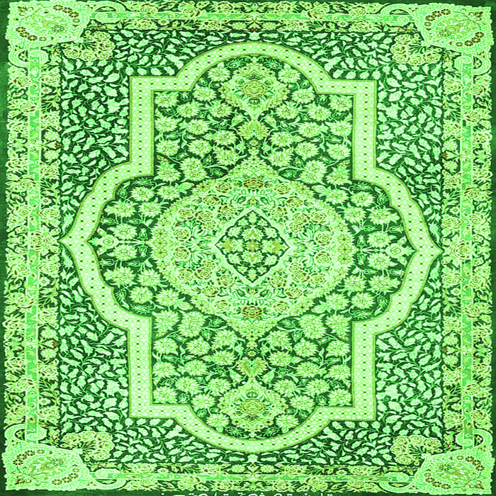 Round Machine Washable Medallion Green Traditional Area Rugs, wshtr4813grn