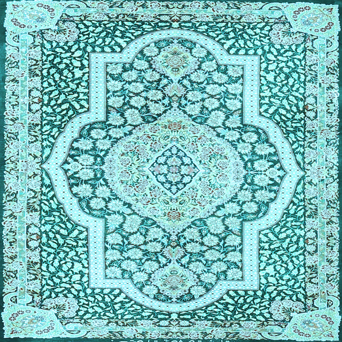 Square Medallion Light Blue Traditional Rug, tr4813lblu