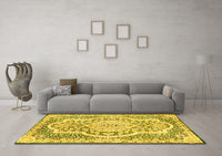 Machine Washable Medallion Yellow Traditional Rug, wshtr4813yw