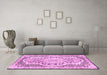 Machine Washable Medallion Pink Traditional Rug in a Living Room, wshtr4813pnk