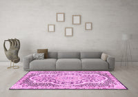 Machine Washable Medallion Pink Traditional Rug, wshtr4813pnk