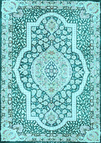 Medallion Light Blue Traditional Rug, tr4813lblu