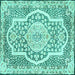 Square Machine Washable Medallion Turquoise Traditional Area Rugs, wshtr4813turq