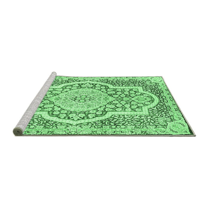 Sideview of Machine Washable Medallion Emerald Green Traditional Area Rugs, wshtr4813emgrn
