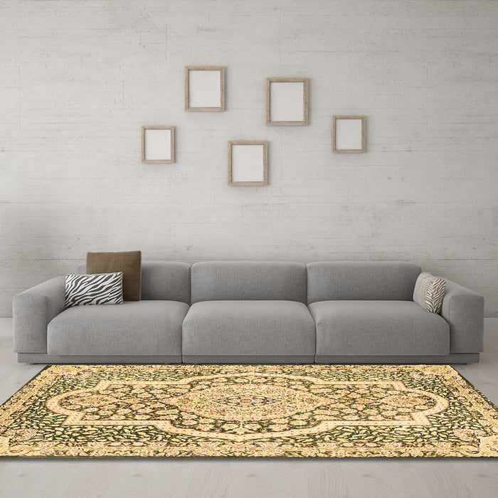 Machine Washable Medallion Brown Traditional Rug in a Living Room,, wshtr4813brn