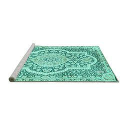 Sideview of Machine Washable Medallion Turquoise Traditional Area Rugs, wshtr4813turq