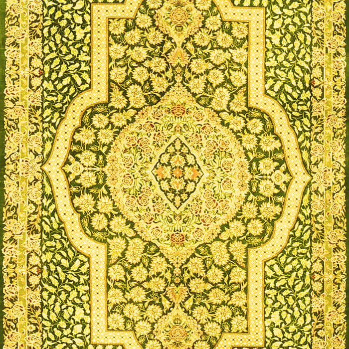 Machine Washable Medallion Yellow Traditional Rug, wshtr4813yw