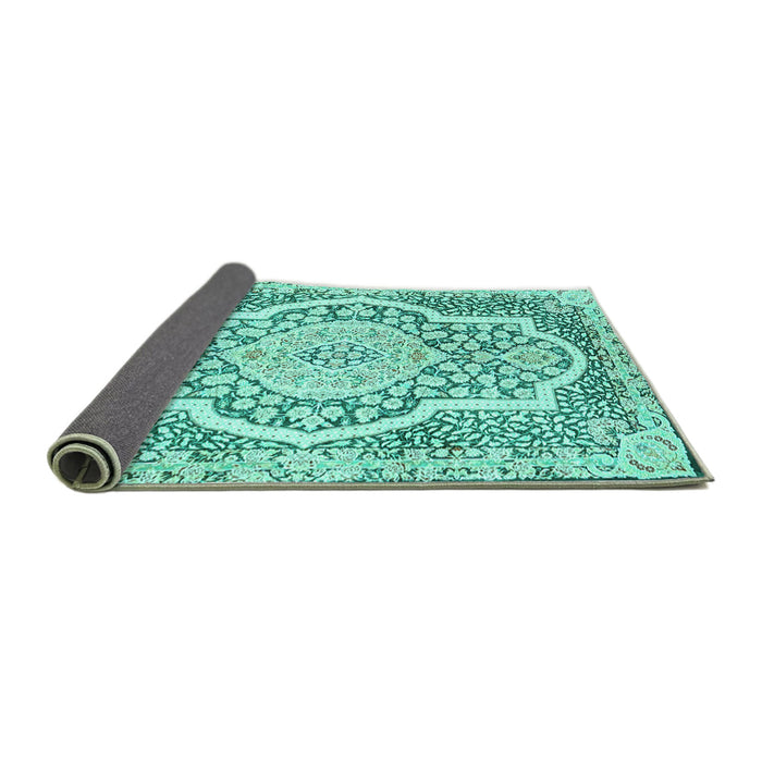 Sideview of Medallion Turquoise Traditional Rug, tr4813turq