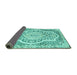 Sideview of Medallion Turquoise Traditional Rug, tr4813turq