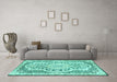 Machine Washable Medallion Turquoise Traditional Area Rugs in a Living Room,, wshtr4813turq