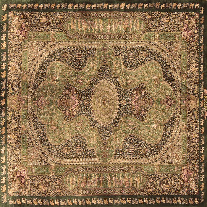 Square Machine Washable Medallion Brown Traditional Rug, wshtr4814brn