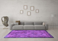 Machine Washable Medallion Purple Traditional Rug, wshtr4814pur