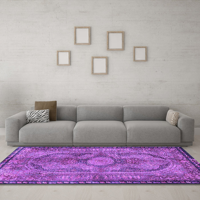 Machine Washable Medallion Purple Traditional Area Rugs in a Living Room, wshtr4814pur