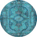 Round Medallion Light Blue Traditional Rug, tr4814lblu