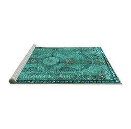 Sideview of Machine Washable Medallion Turquoise Traditional Area Rugs, wshtr4814turq