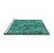 Sideview of Machine Washable Medallion Turquoise Traditional Area Rugs, wshtr4814turq